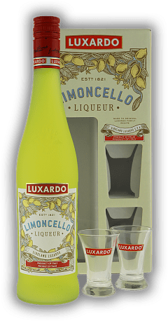 Luxardo Limoncello Liqueur mit zwei Gläsern