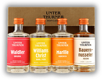 Unterthurner Destillate Selection Mignon 4x0,05 Liter Waldler, Williams Christ, Marille, Bauernnusseler
